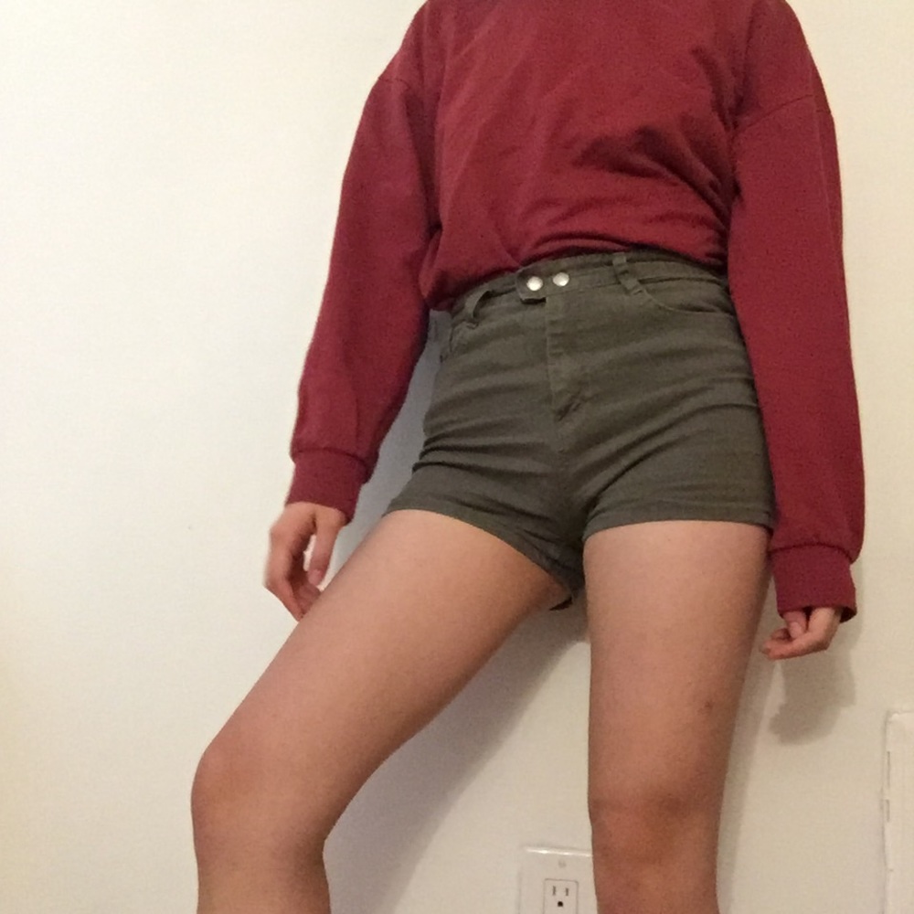 Army Green High Waisted Shorts